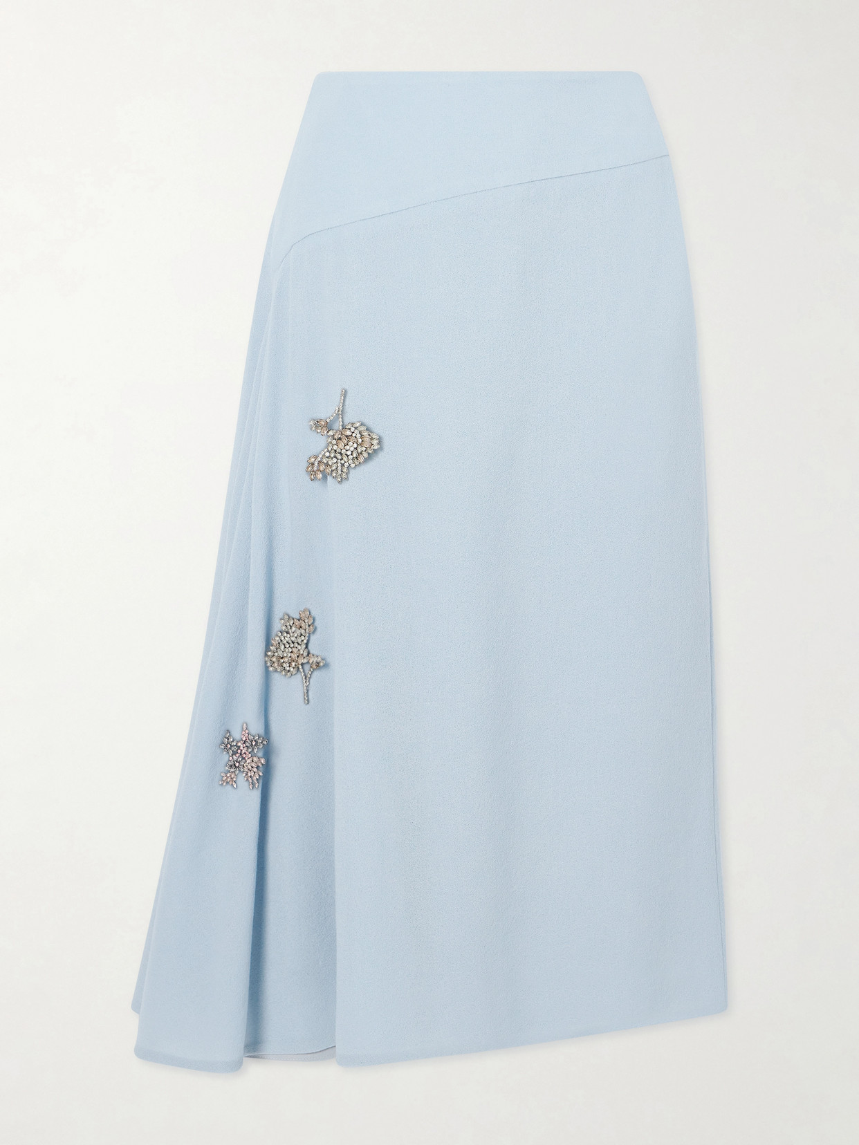 Erdem Asymmetric Draped Embellished Wool-crepe Midi Skirt In Blue