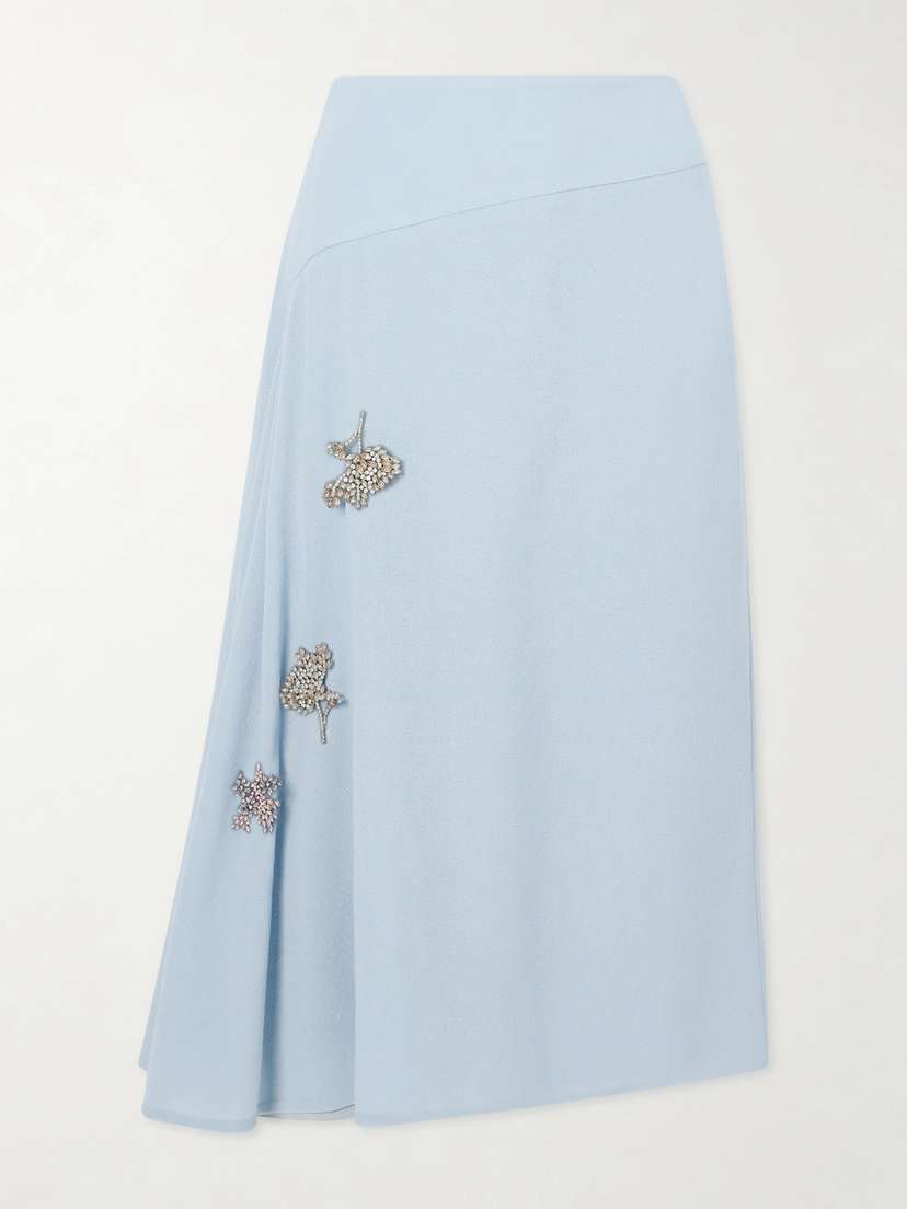 Erdem Asymmetric Draped Embellished Wool-crepe Midi Skirt