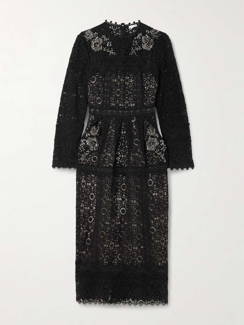 Erdem Crystal-embellished Cotton Guipure Lace Midi Dress