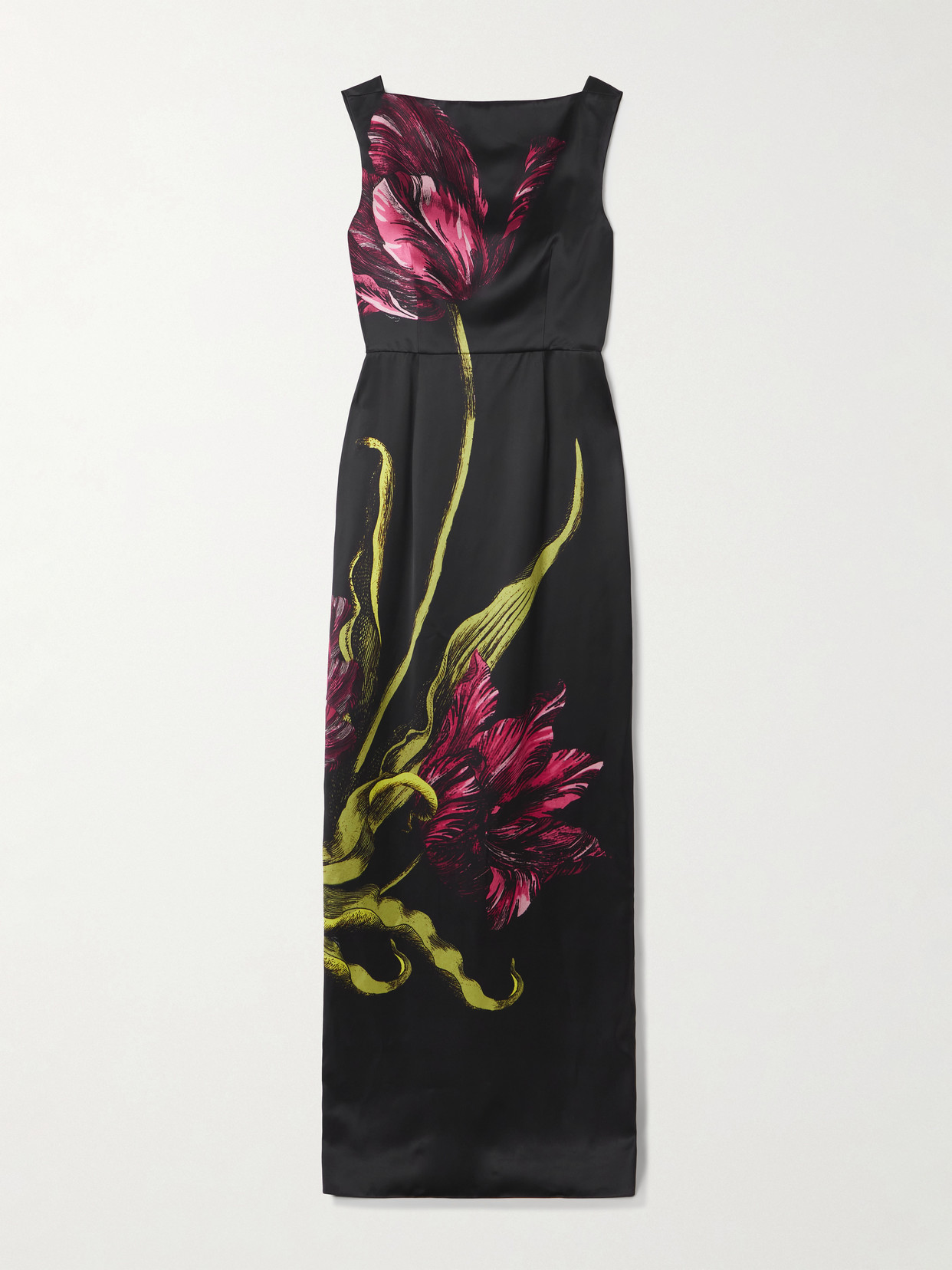 Erdem Floral-print Duchesse-satin Gown In Black