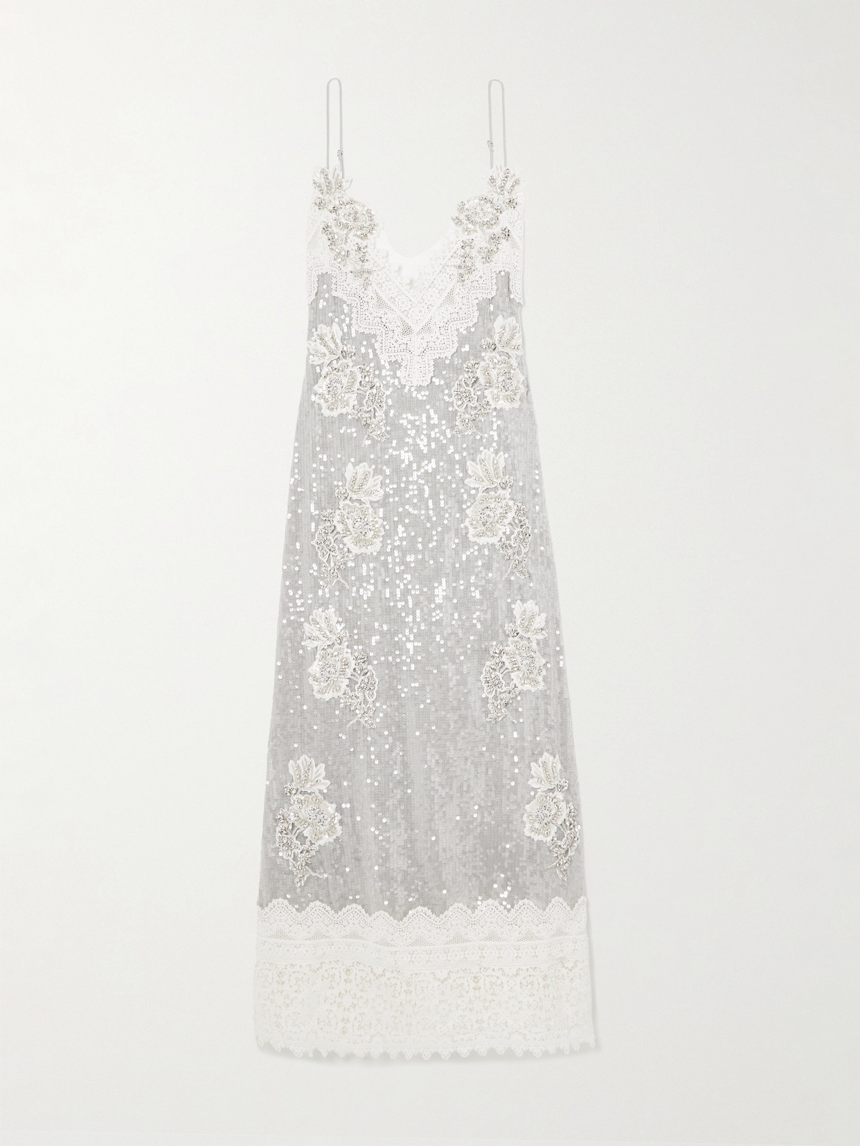 Erdem Embellished Lace-trimmed Sequined Georgette Midi Dress In White