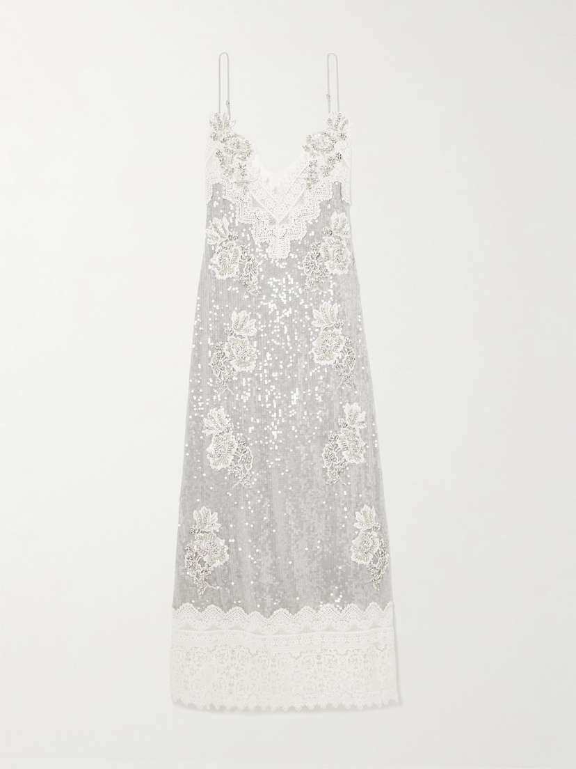 Erdem Embellished Lace-trimmed Sequined Georgette Midi Dress