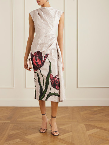 Erdem Draped floral-print crinkled-crepe midi dress