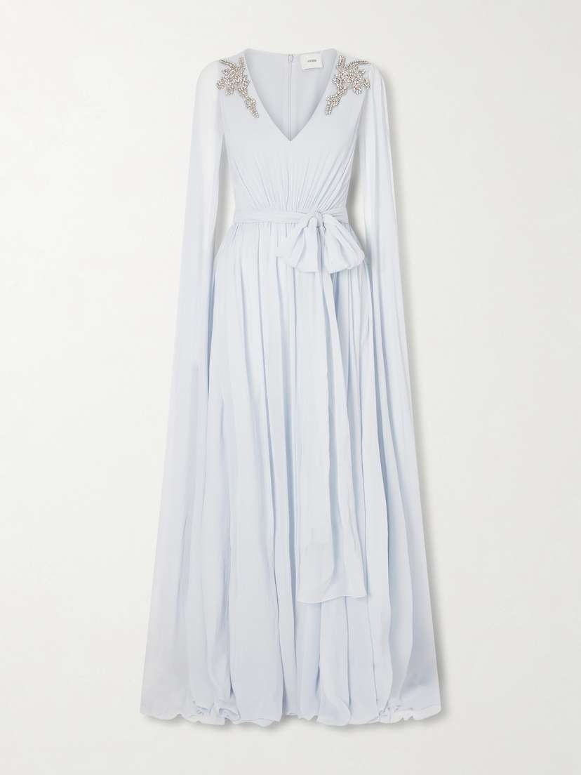 Erdem Belted Cape-effect Crystal-embroidered Silk-crepon Gown