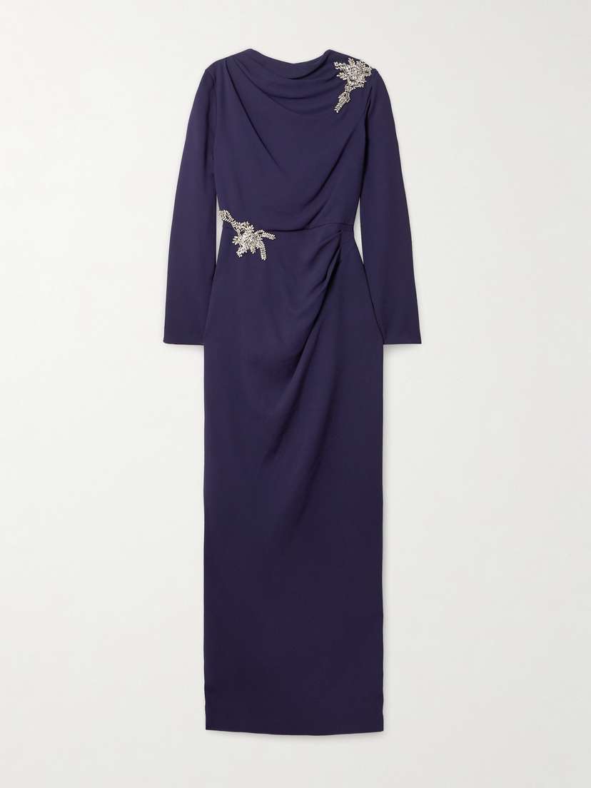 Erdem Draped Embellished Appliquéd Crepe Gown