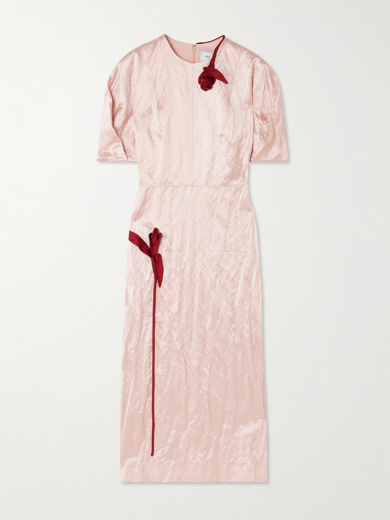 Erdem Bead-embellished Appliquéd Crinkled-satin Midi Dress In Pink