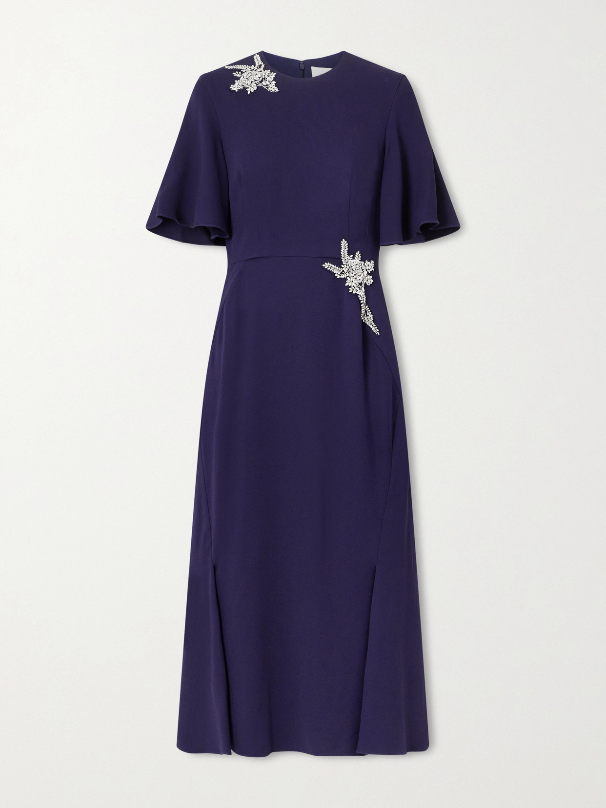 Erdem Embellished Appliquéd Crepe Midi Dress In Blue