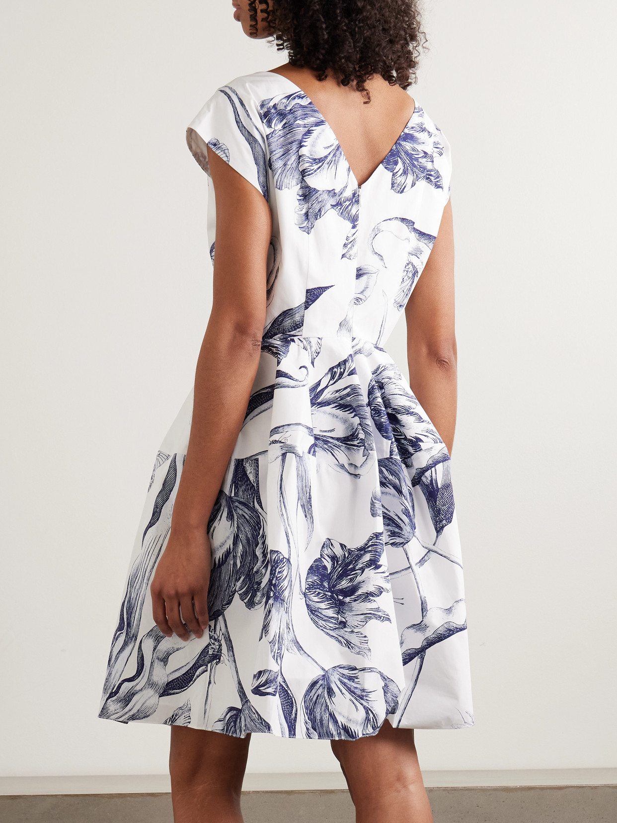 Erdem Pleated Floral-print Cotton-poplin Mini Dress In White