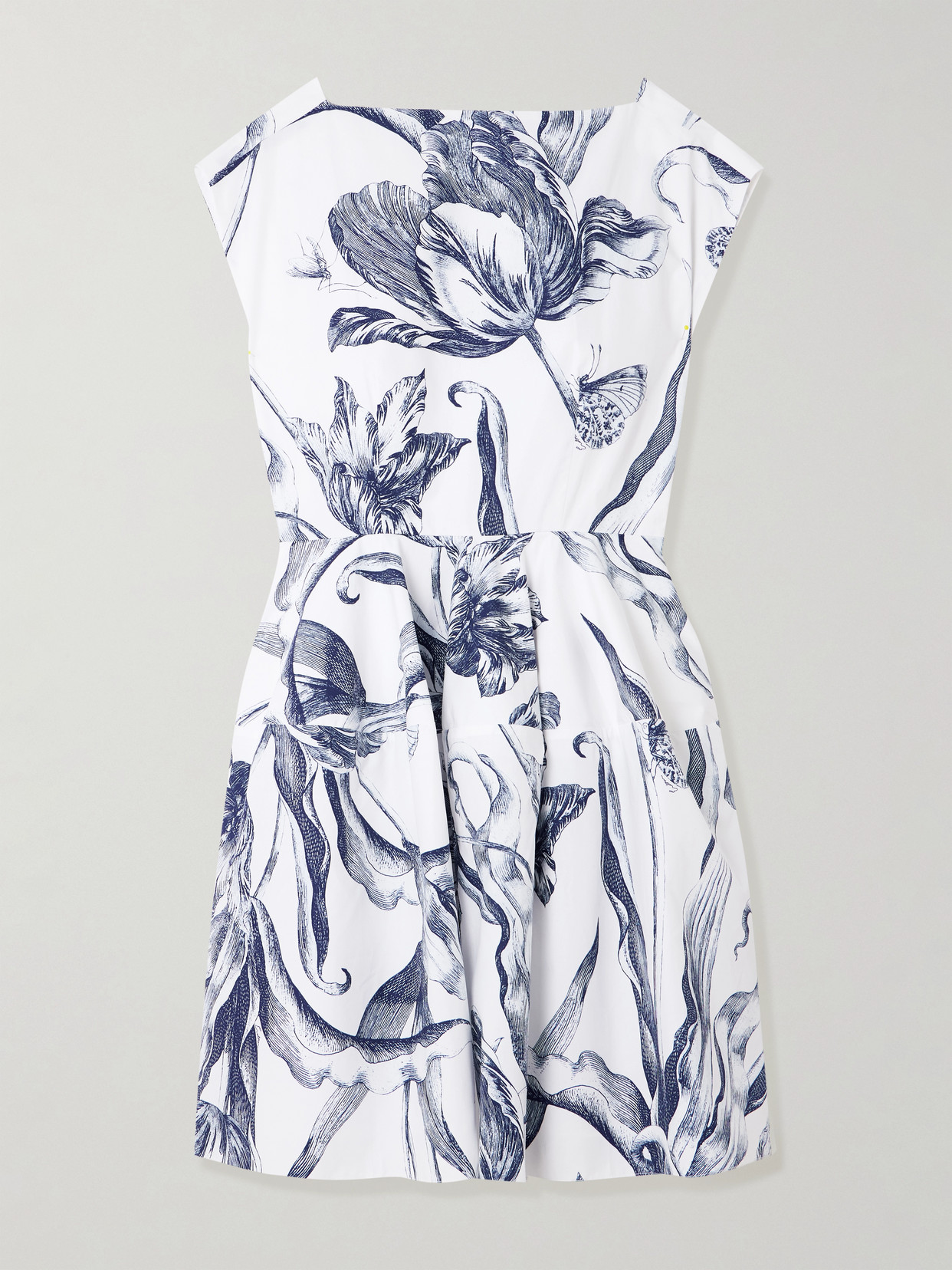 Erdem Pleated Floral-print Cotton-poplin Mini Dress In White