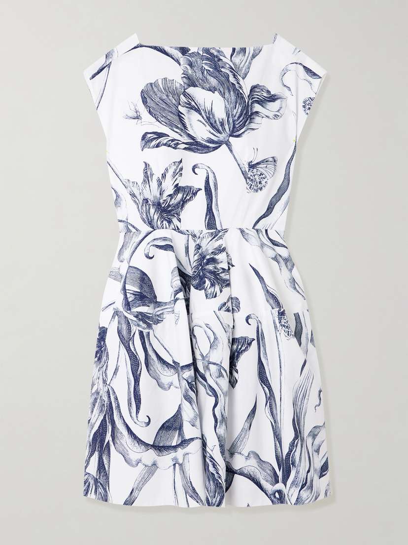 Erdem Pleated Floral-print Cotton-poplin Mini Dress