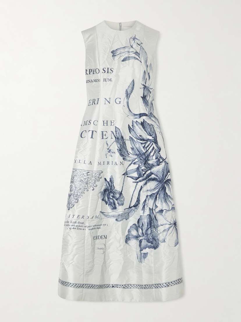 Erdem Floral-print Crinkled-satin Midi Dress