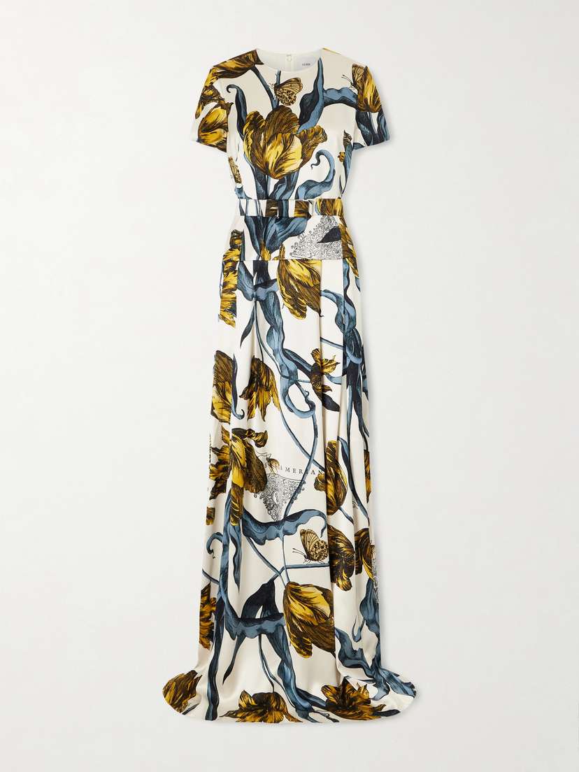 Erdem Belted Printed Satin Gown