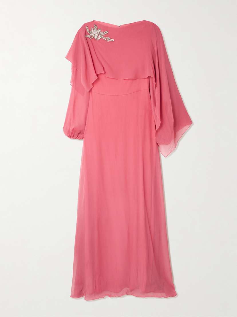 Erdem Cape-effect Asymmetric Embellished Silk-crepon Gown