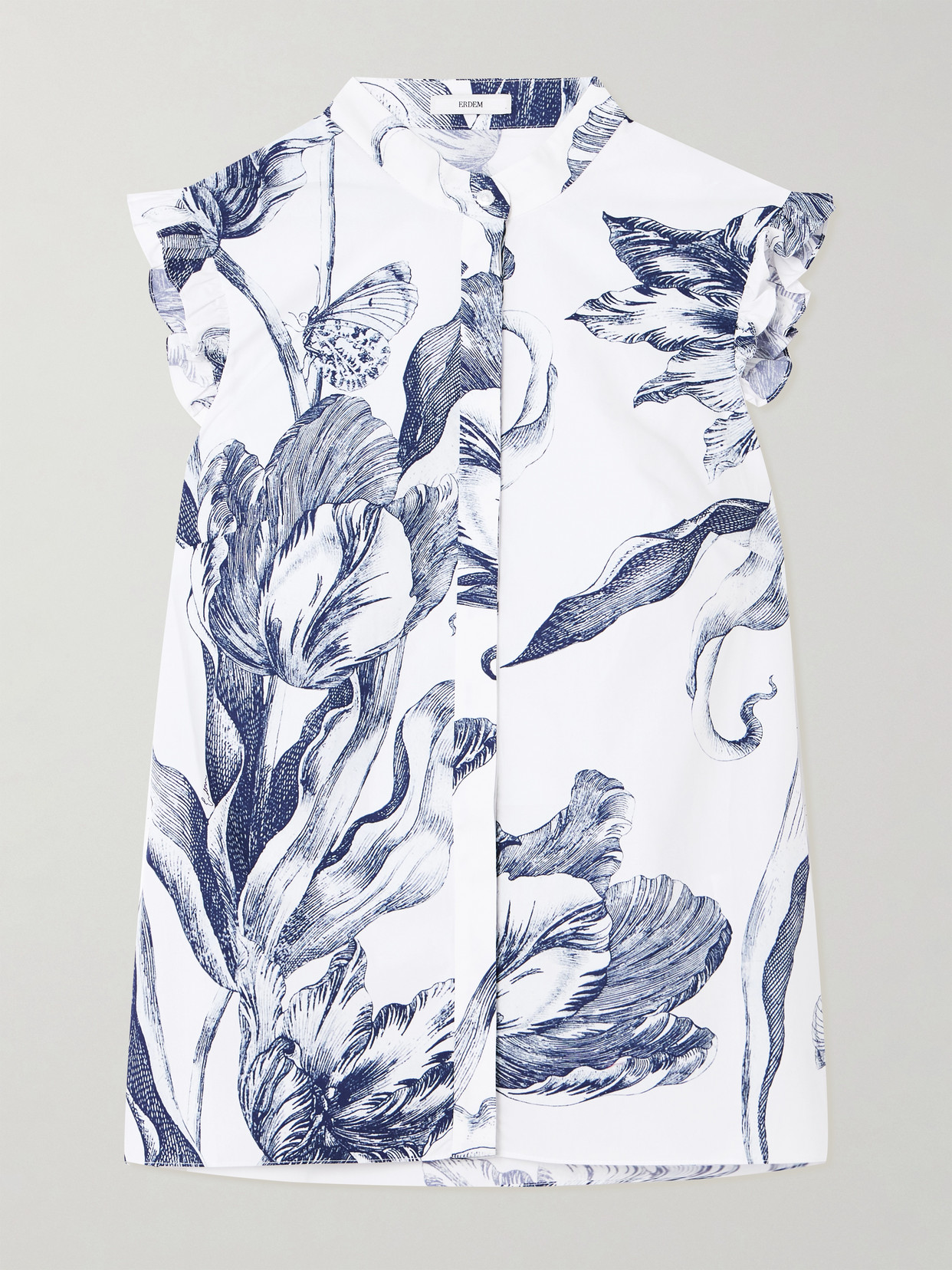 Erdem Ruffled Floral-print Cotton-poplin Blouse In White