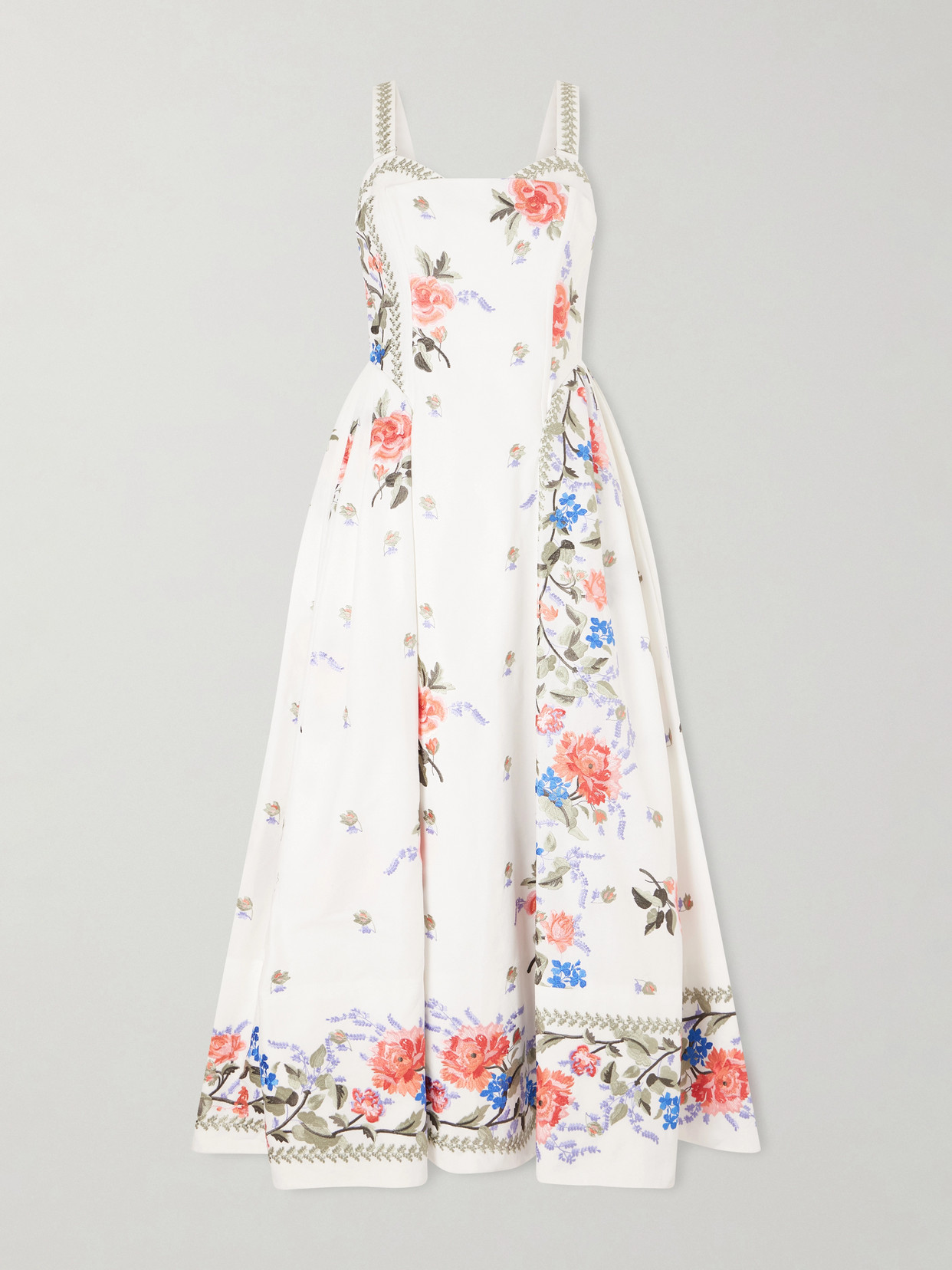 Erdem Pleated Embroidered Cotton-faille Midi Dress In White