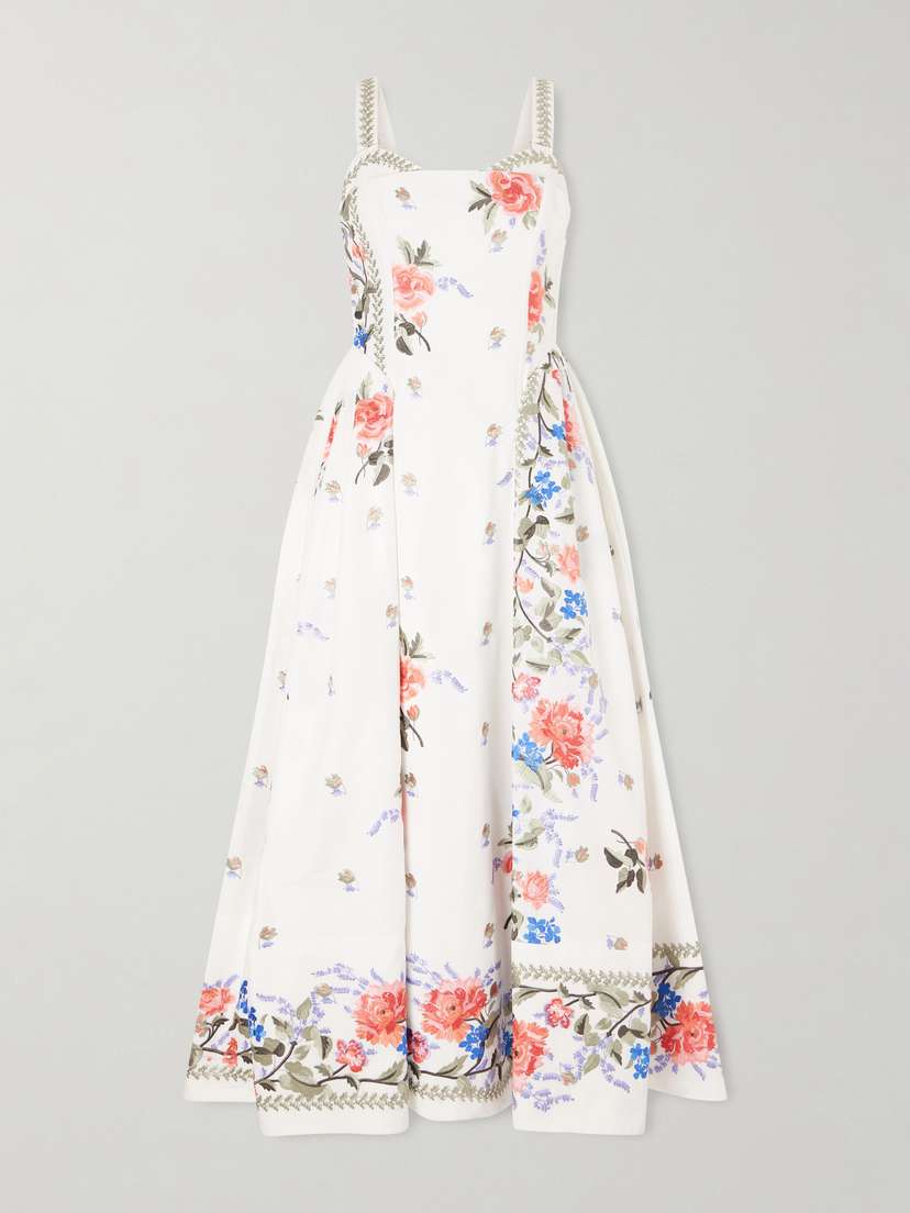 Erdem Pleated Embroidered Cotton-faille Midi Dress