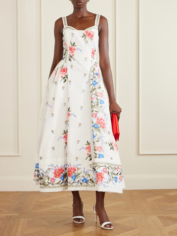 Erdem Pleated embroidered cotton-faille midi dress