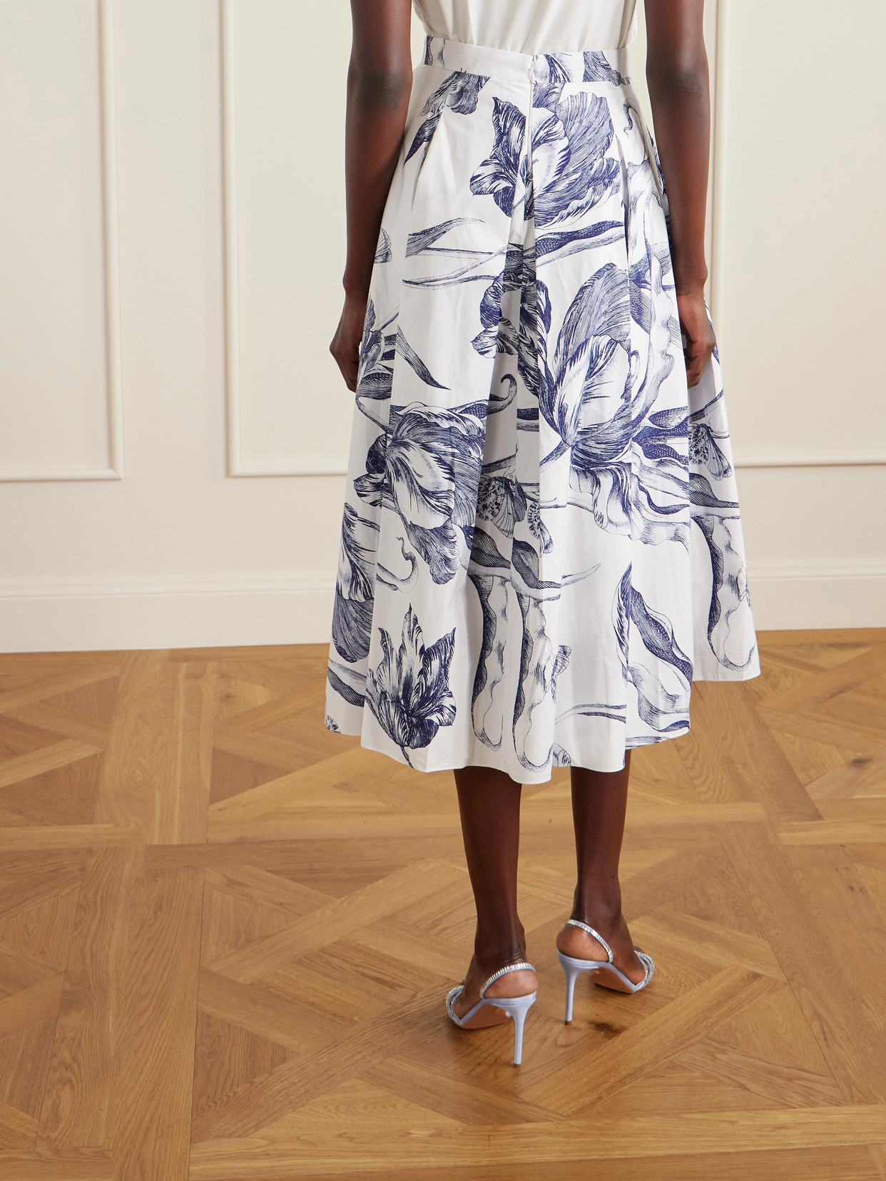Pleated Floral-Print Cotton-Poplin Midi