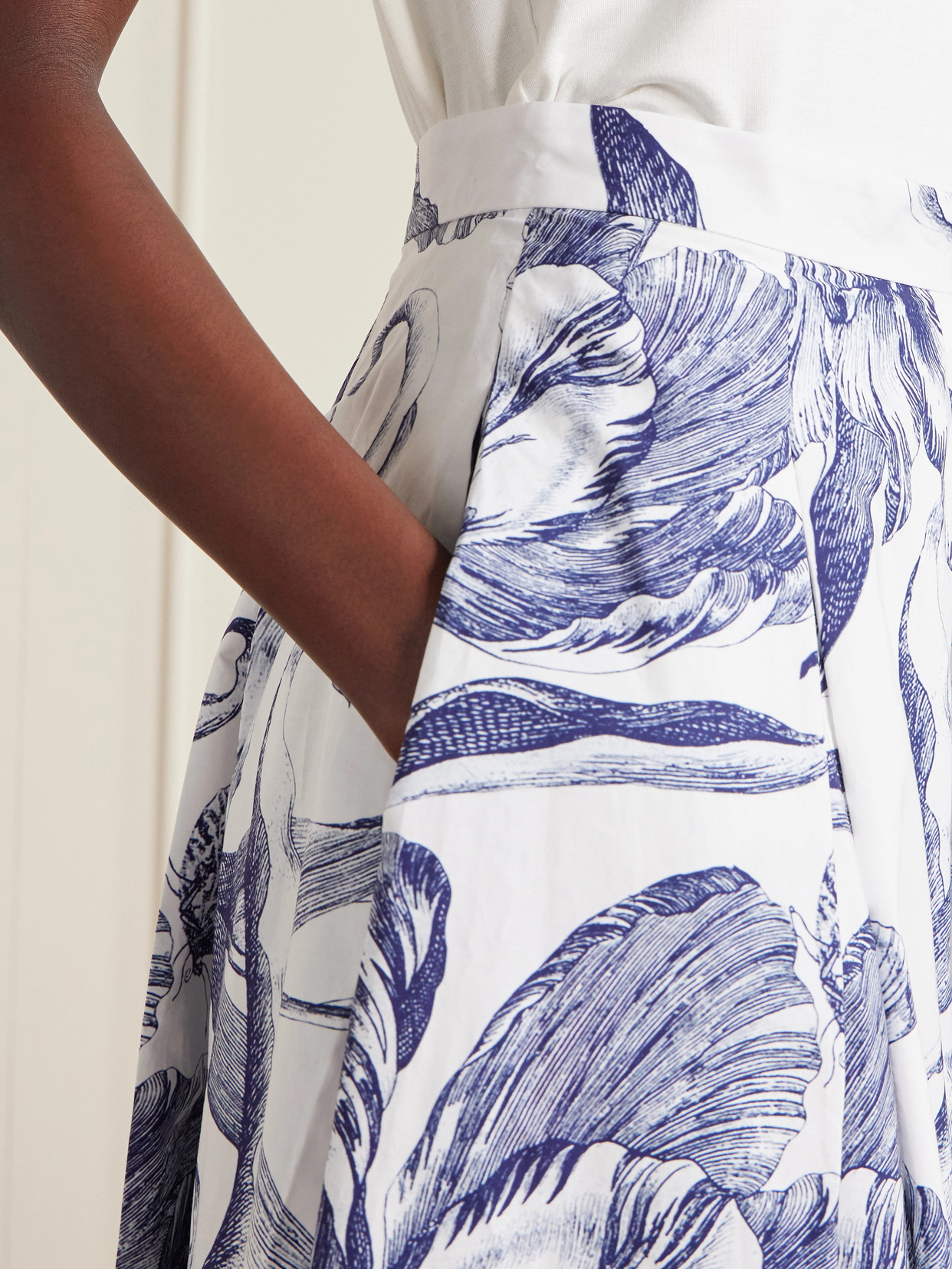 Pleated Floral-Print Cotton-Poplin Midi