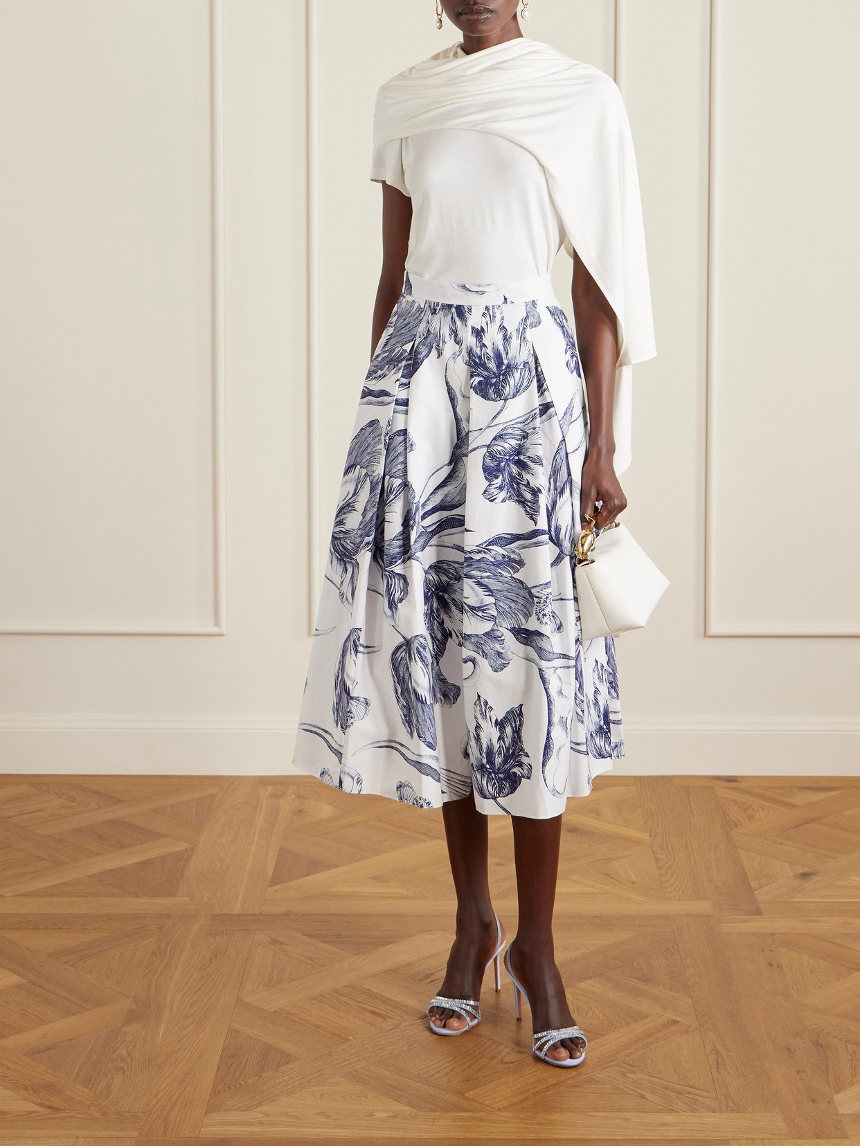 Pleated Floral-Print Cotton-Poplin Midi