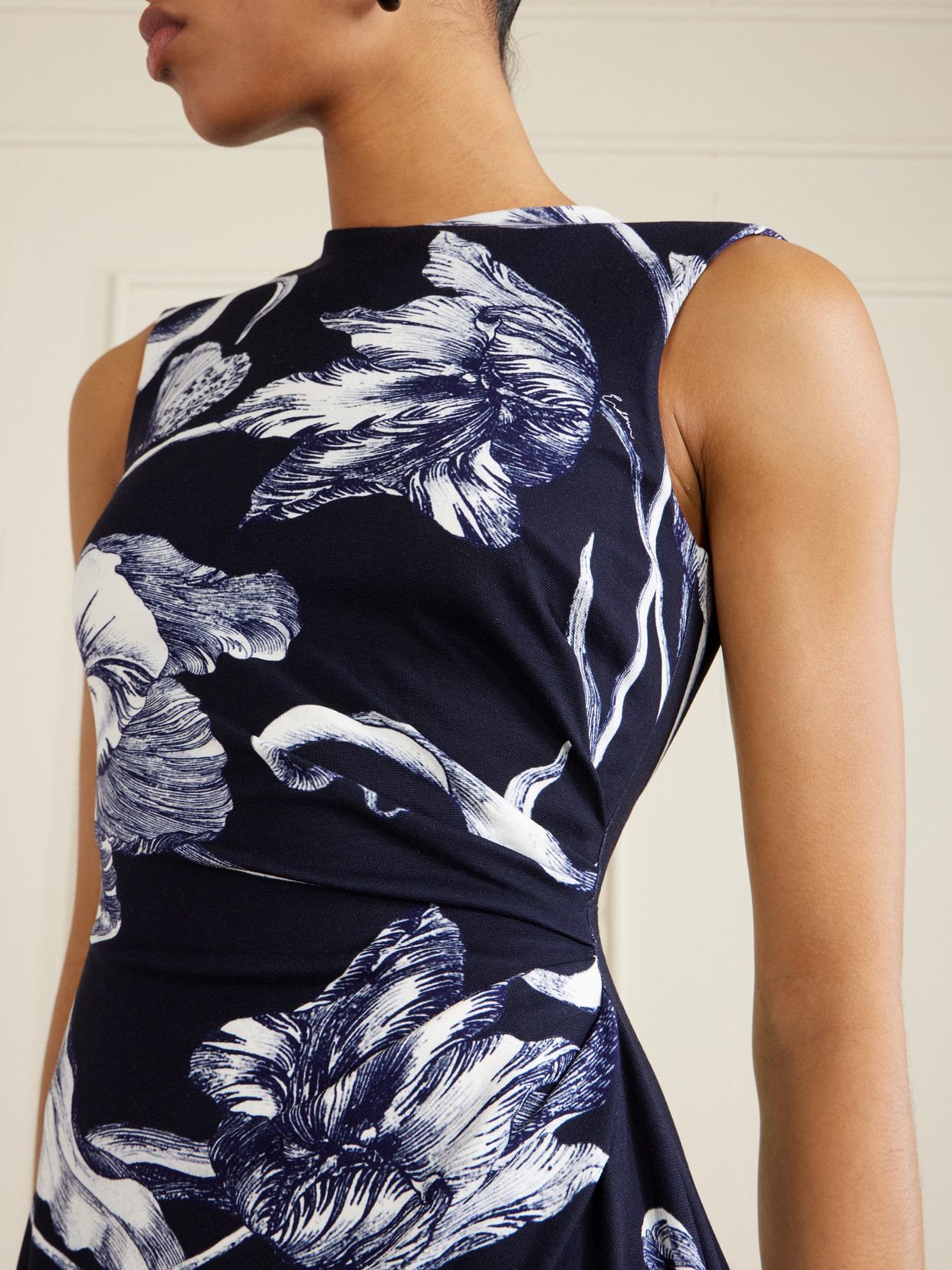 Erdem Floral-print Draped Sleeveless Midi Dress In Green