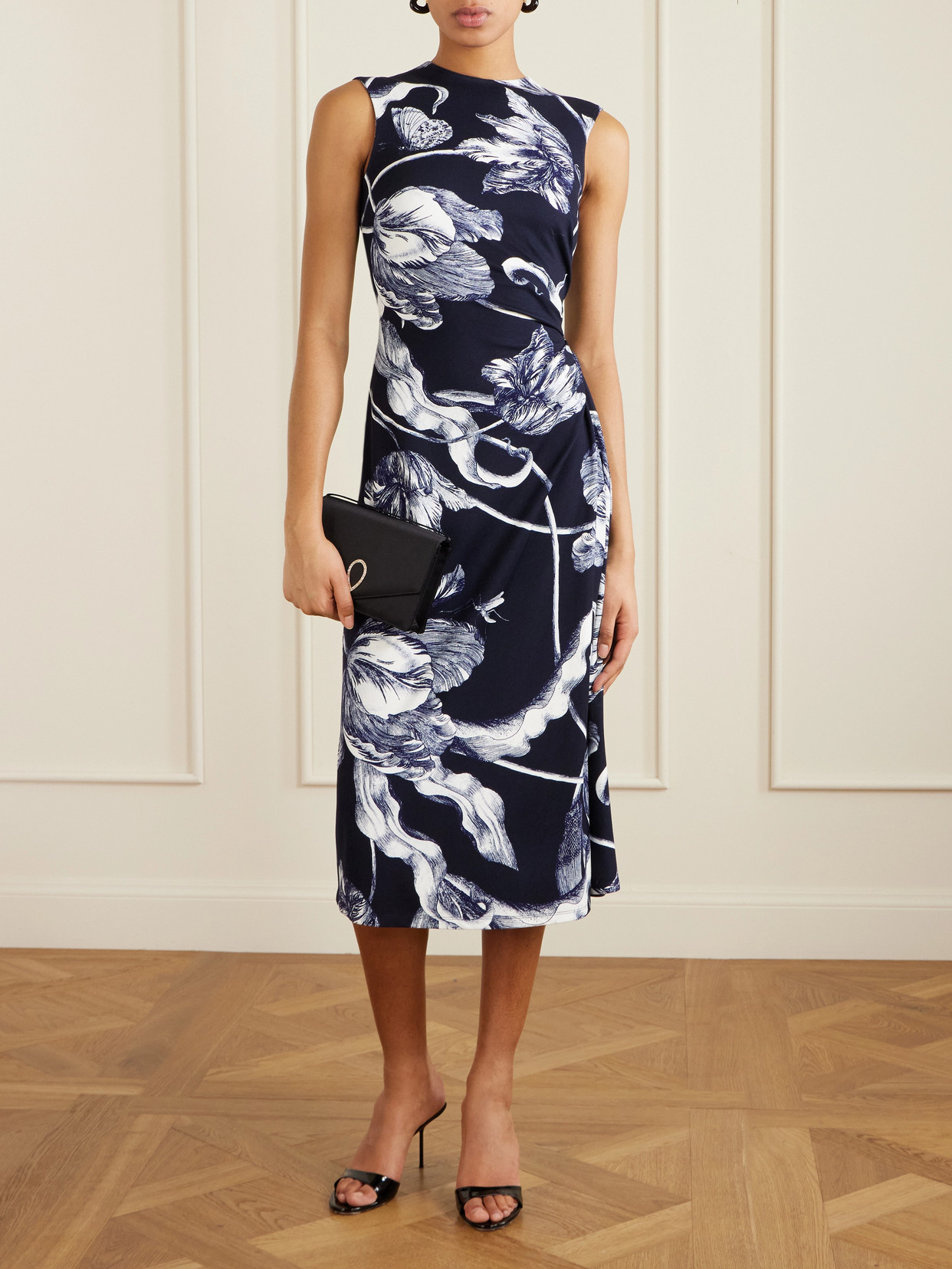 Erdem Floral-print Draped Sleeveless Midi Dress In Green