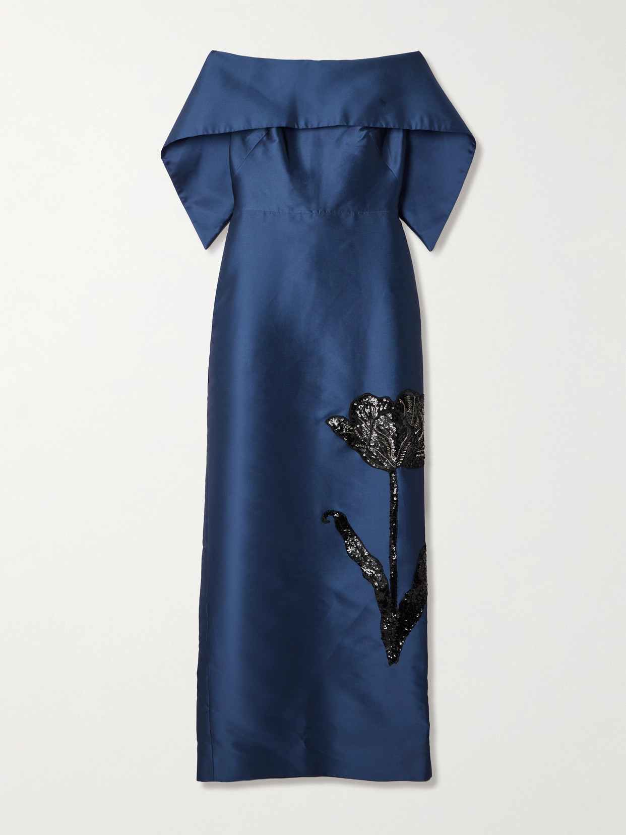 Erdem Off-the-shoulder Embellished Mikado Gown In Blue