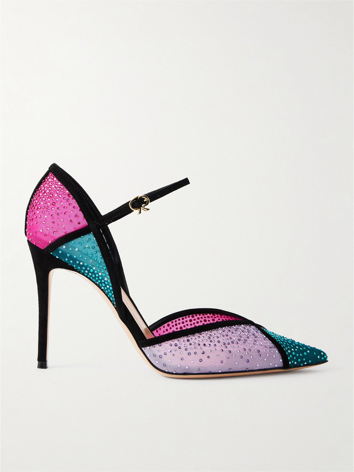 Gianvito Rossi - 95 Suede-trimmed Crystal-embellished Mesh Pumps - Multi