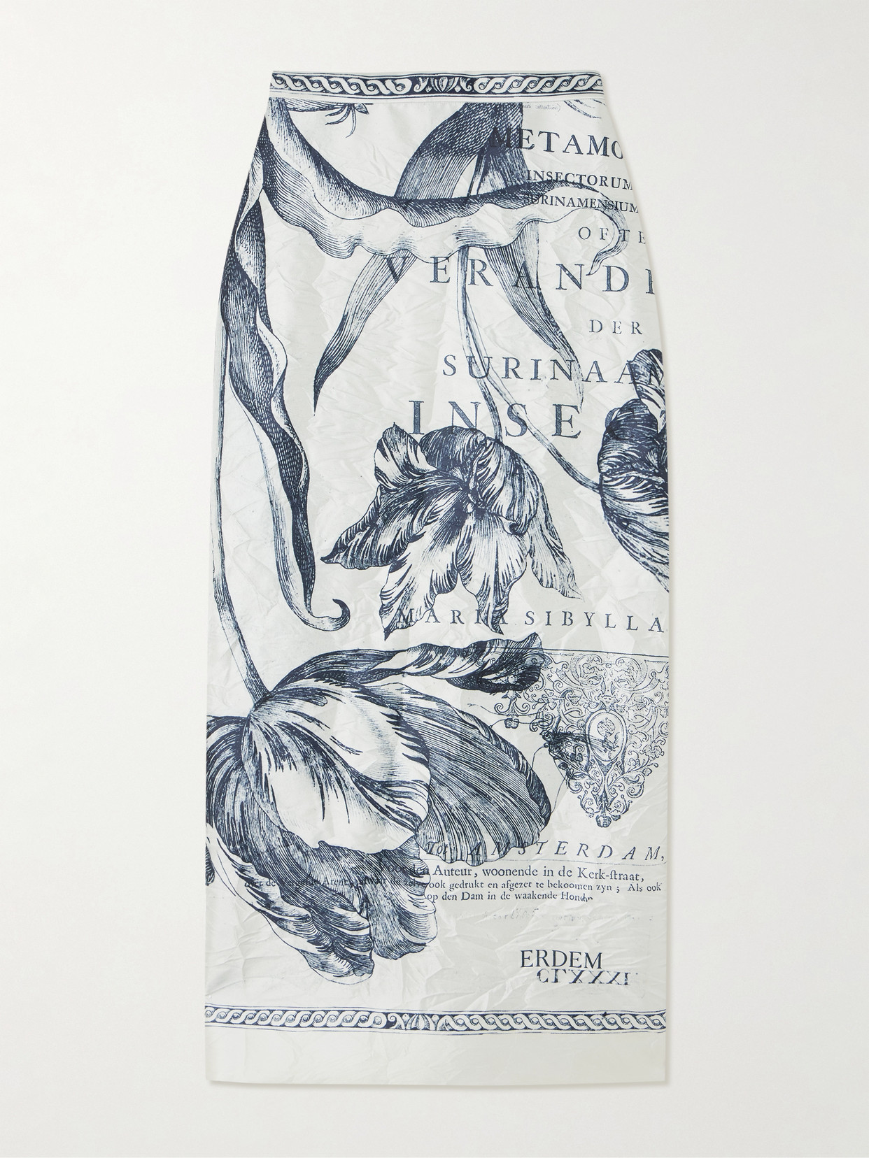 Erdem Printed Crinkled-satin Midi Skirt In Gray