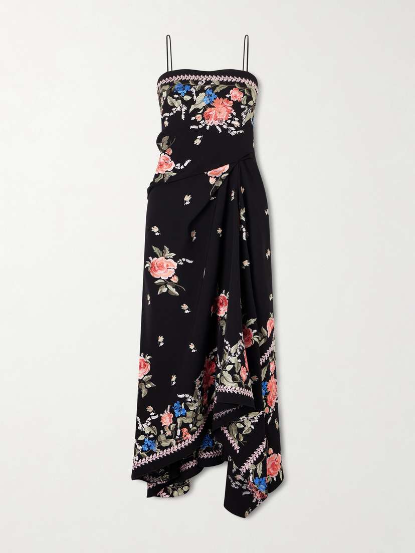 Erdem Asymmetric Embroidered Grain De Poudre Wool Midi Dress