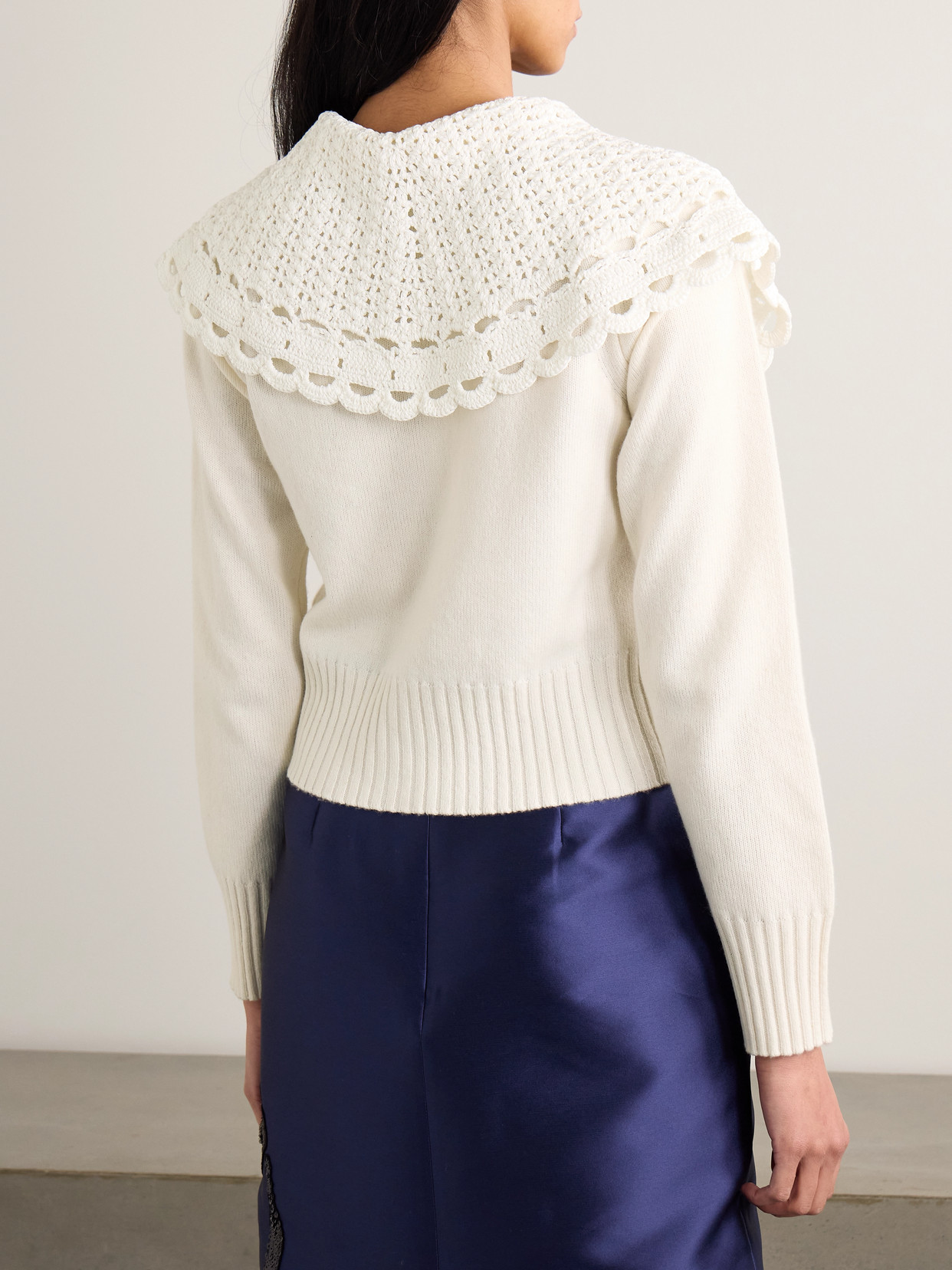 Erdem Convertible Merino Wool-blend And Crocheted Organic Cotton Cardigan In White