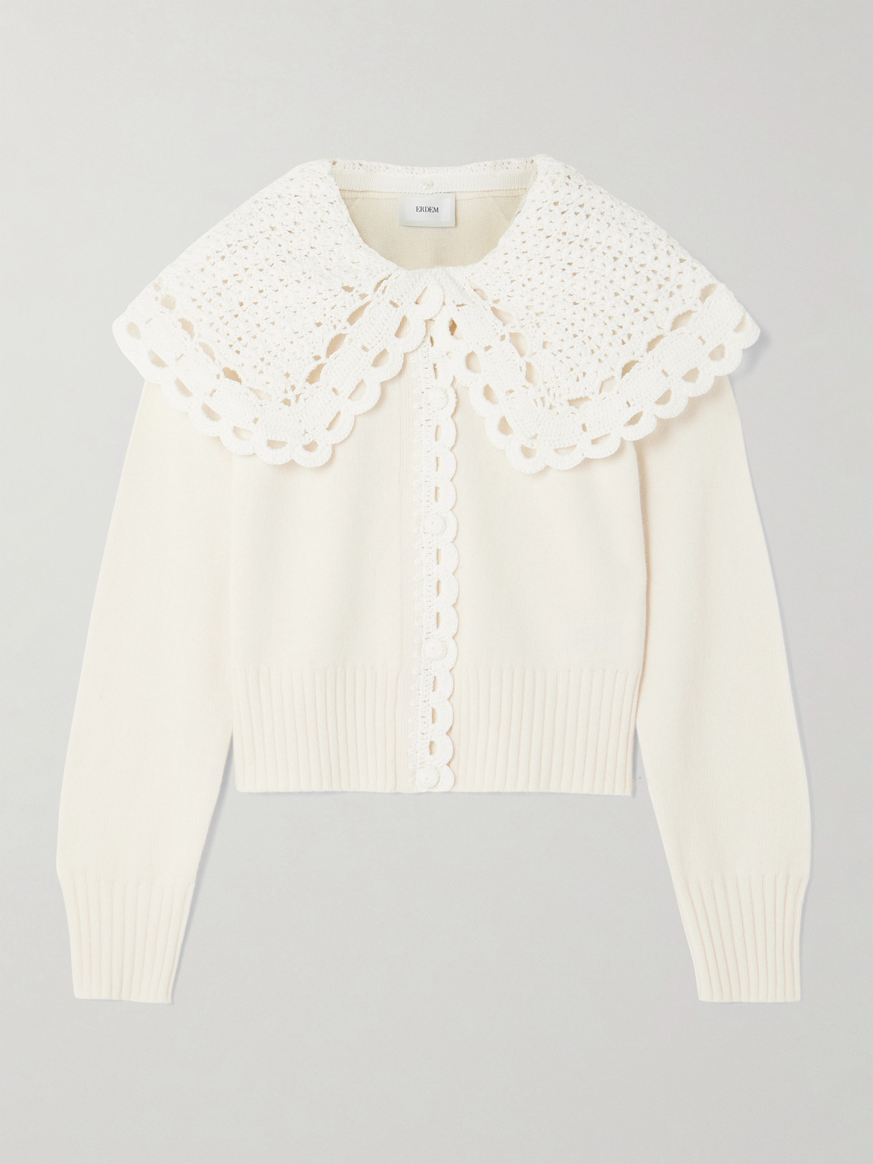 Erdem Convertible Merino Wool-blend And Crocheted Organic Cotton Cardigan In White