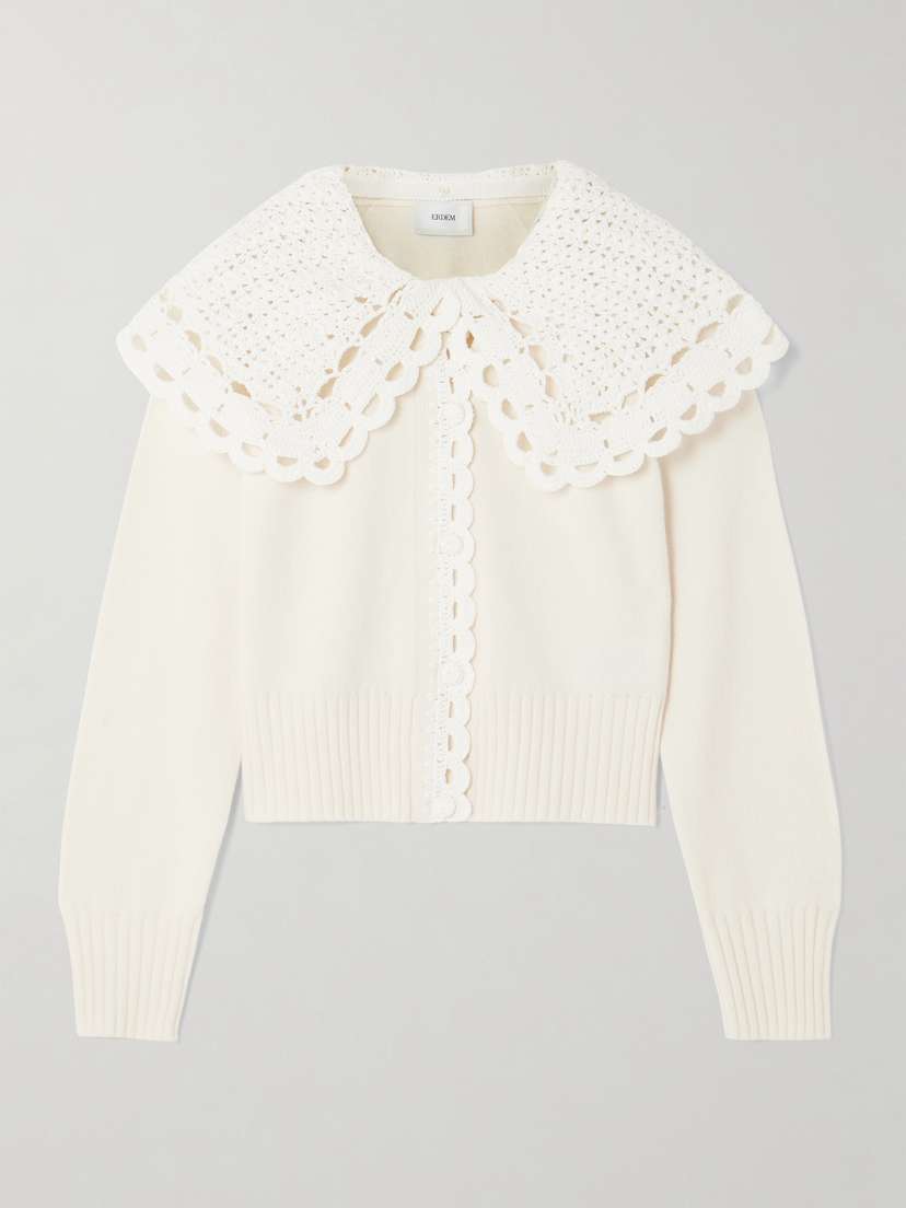 Erdem Convertible Merino Wool-blend And Crocheted Organic Cotton Cardigan