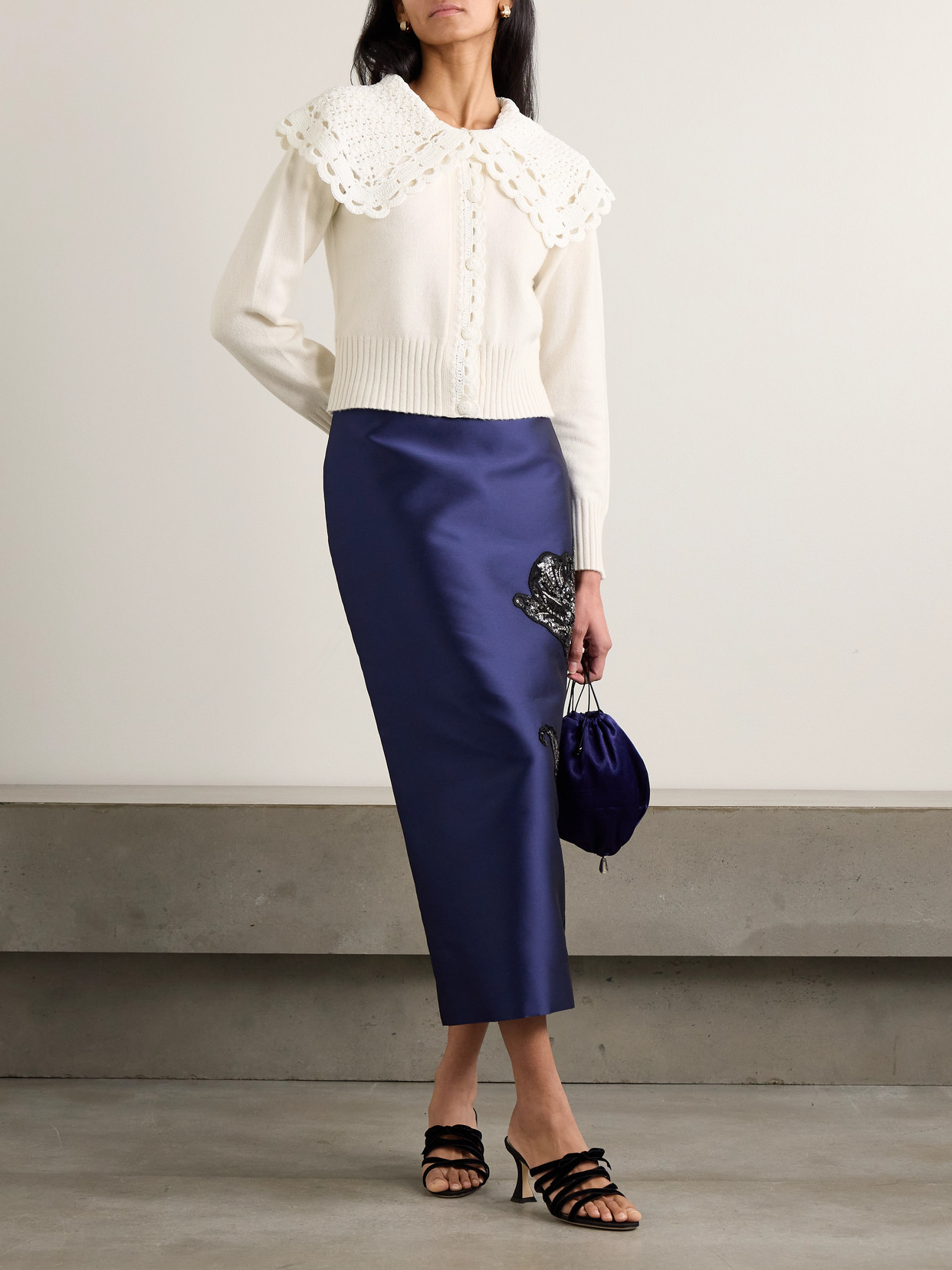 Erdem Convertible Merino Wool-blend And Crocheted Organic Cotton Cardigan In White