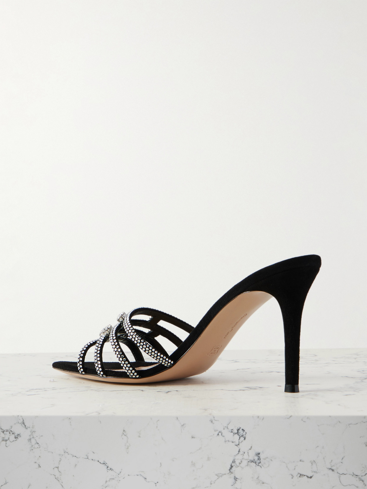 Gianvito Rossi 85 Crystal-embellished Suede Sandals In Black