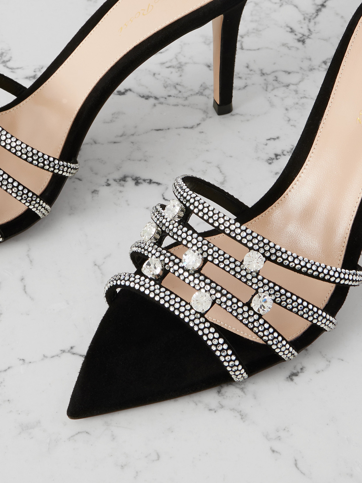 Gianvito Rossi 85 Crystal-embellished Suede Sandals In Black