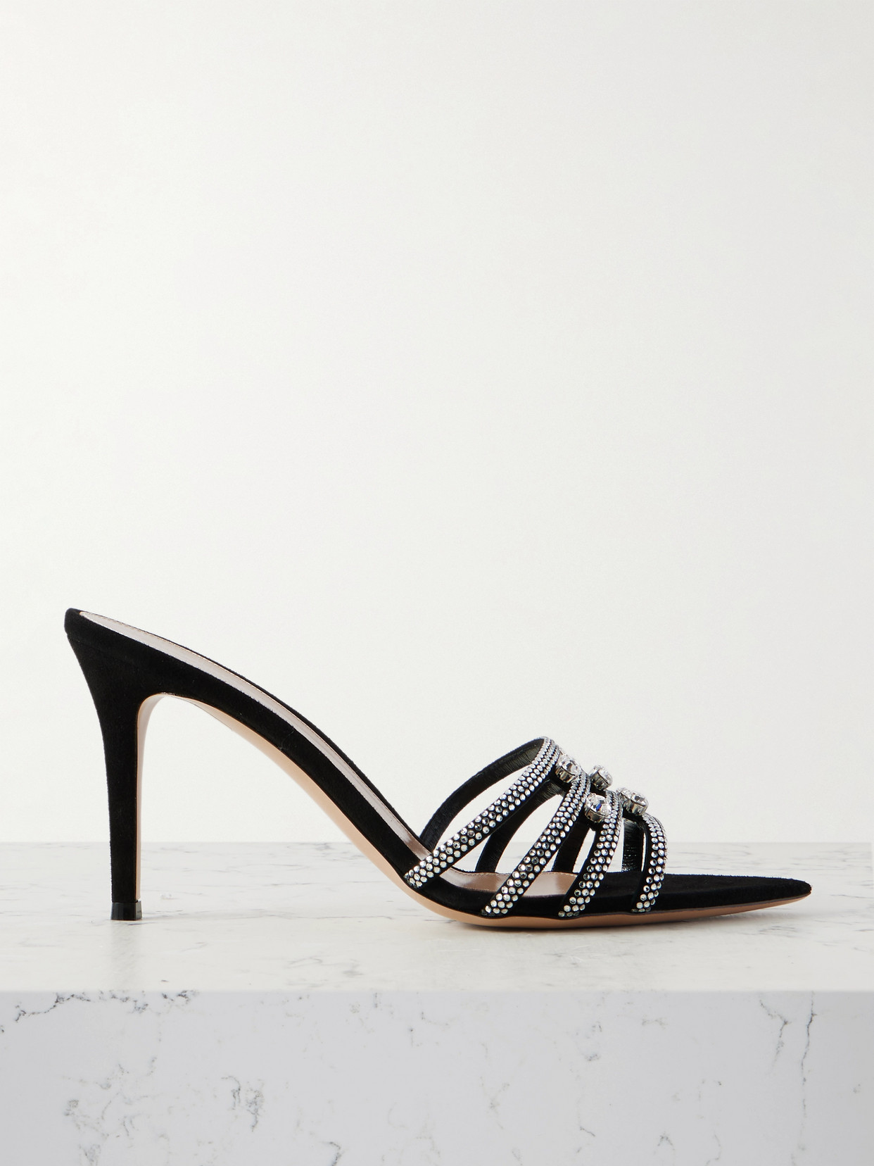 Gianvito Rossi 85 Crystal-embellished Suede Sandals In Black