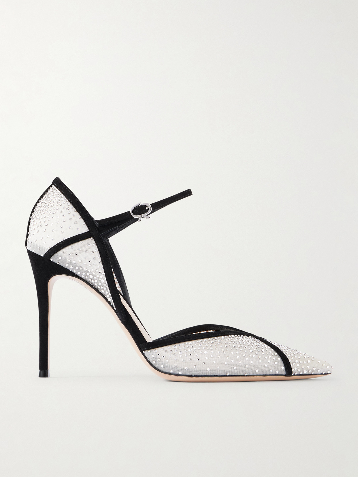 Gianvito Rossi 95 Suede-trimmed Crystal-embellished Mesh Pumps In Silver