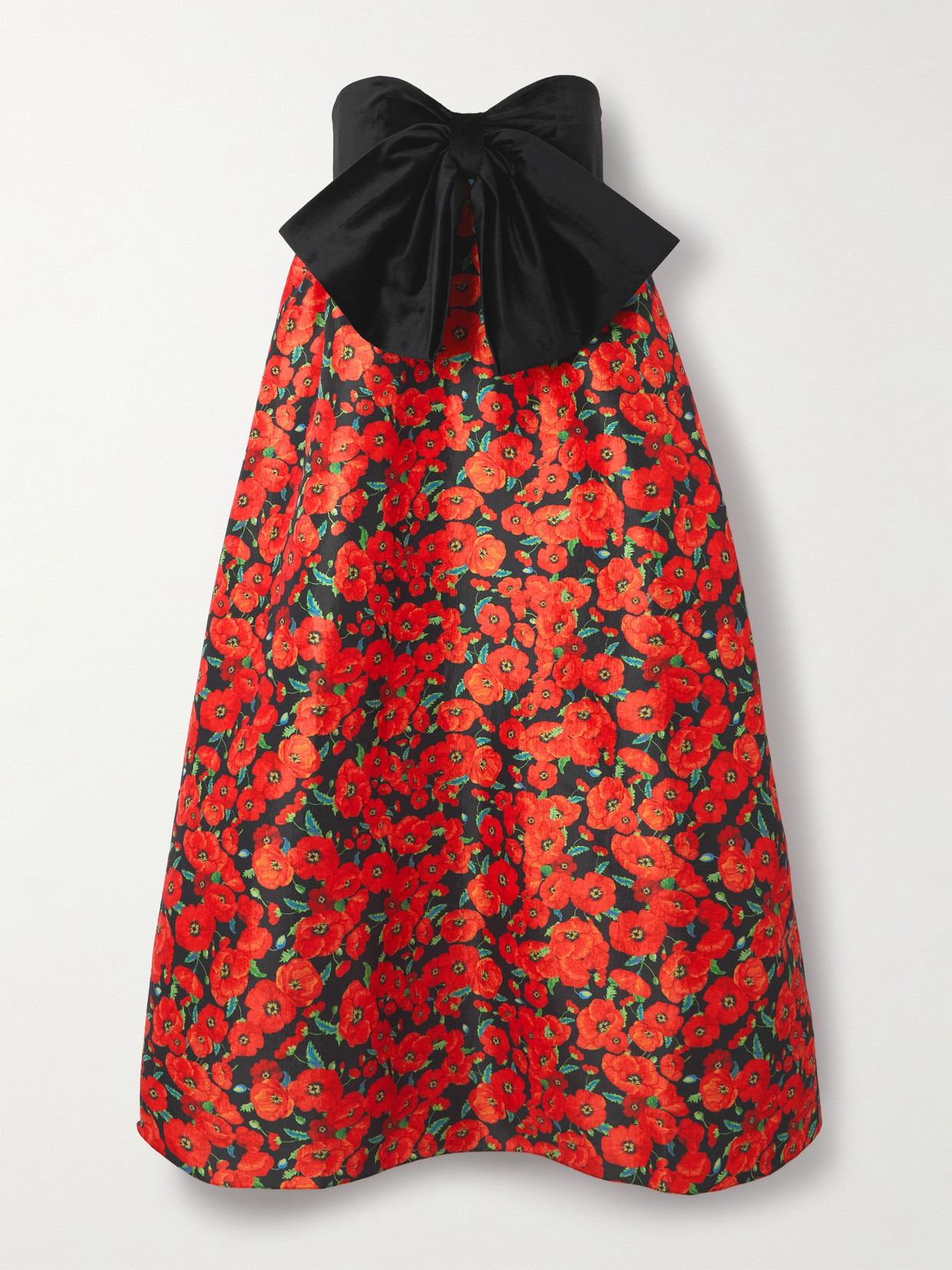 Kika Vargas Charlotta Strapless Bow-detailed Floral-print Taffeta Midi Dress In Red