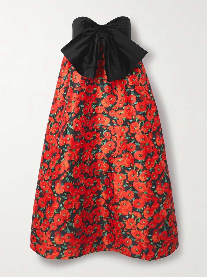Kika Vargas Charlotta Strapless Bow-detailed Floral-print Taffeta Midi Dress