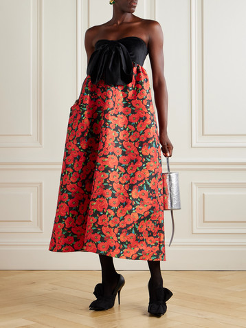 Kika Vargas Charlotta strapless bow-detailed floral-print taffeta midi dress