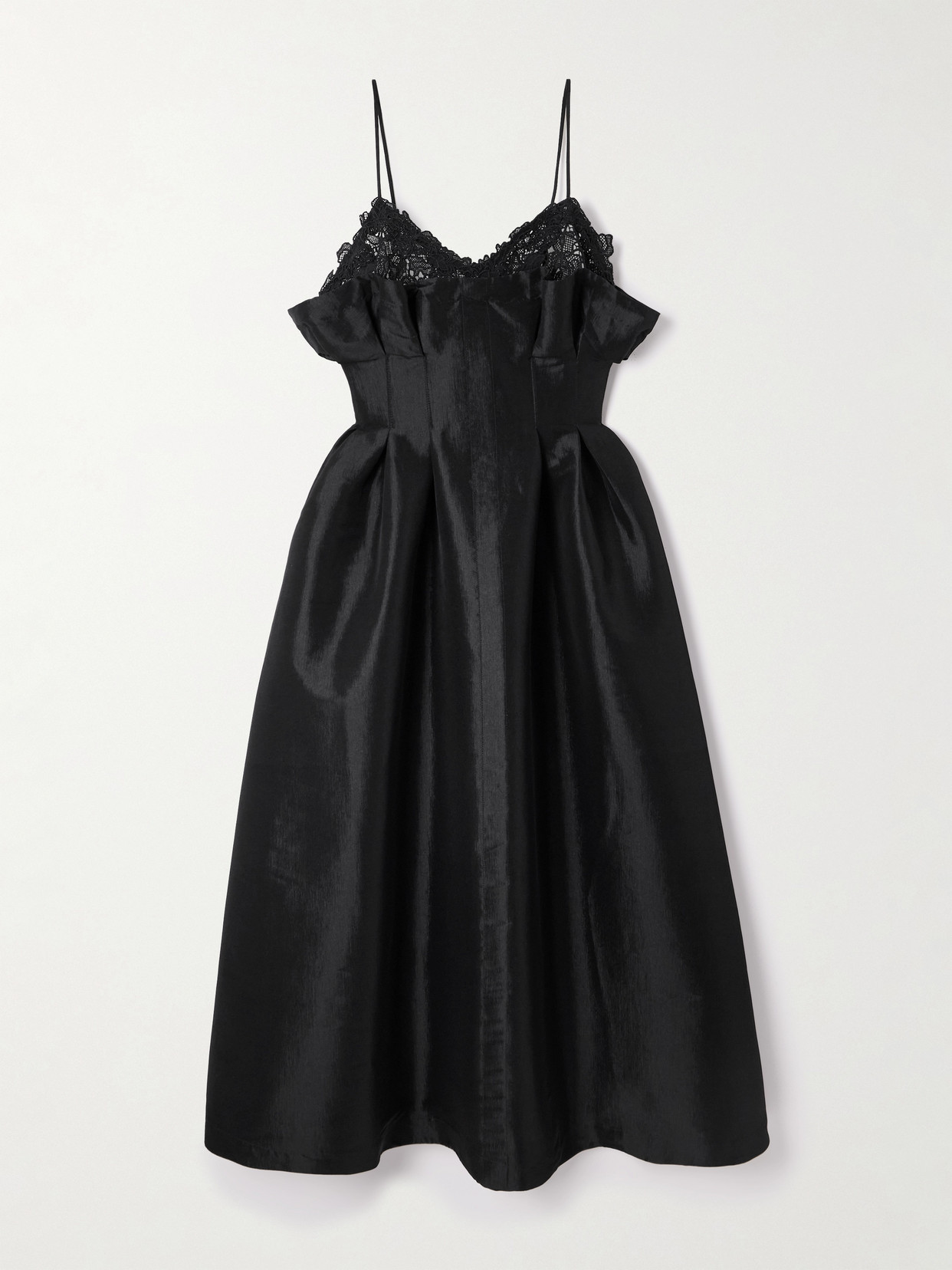 Kika Vargas Theresa Lace-trimmed Pleated Taffeta Midi Dress In Black