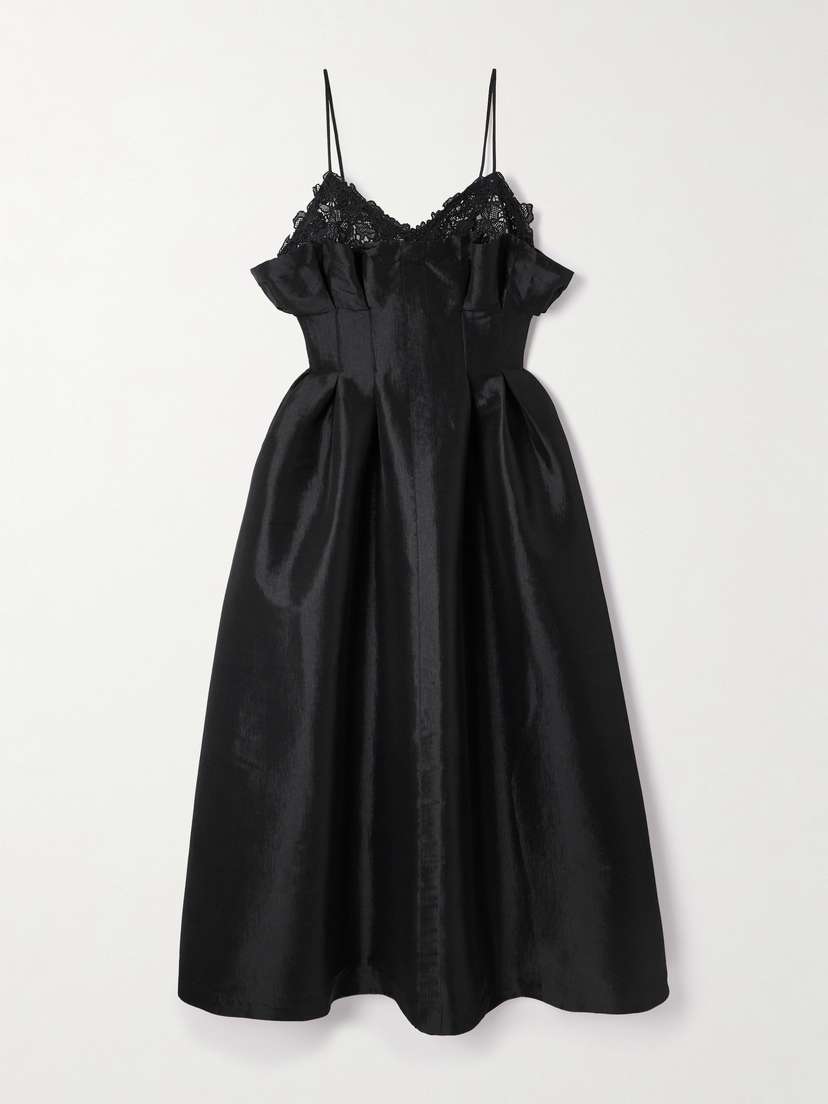 Kika Vargas Theresa Lace-trimmed Pleated Taffeta Midi Dress