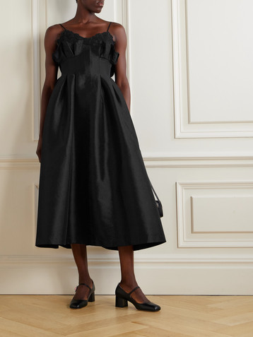 self-portrait - Open-back metallic-trimmed bouclé-tweed midi dress