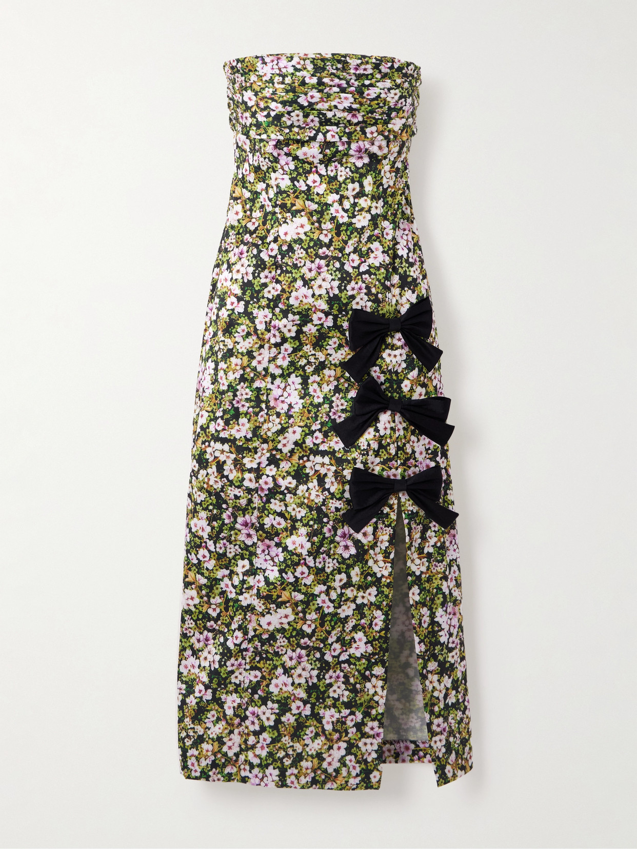 Kika Vargas Rosetta Bow-detailed Floral-print Taffeta Midi Dress In Multi