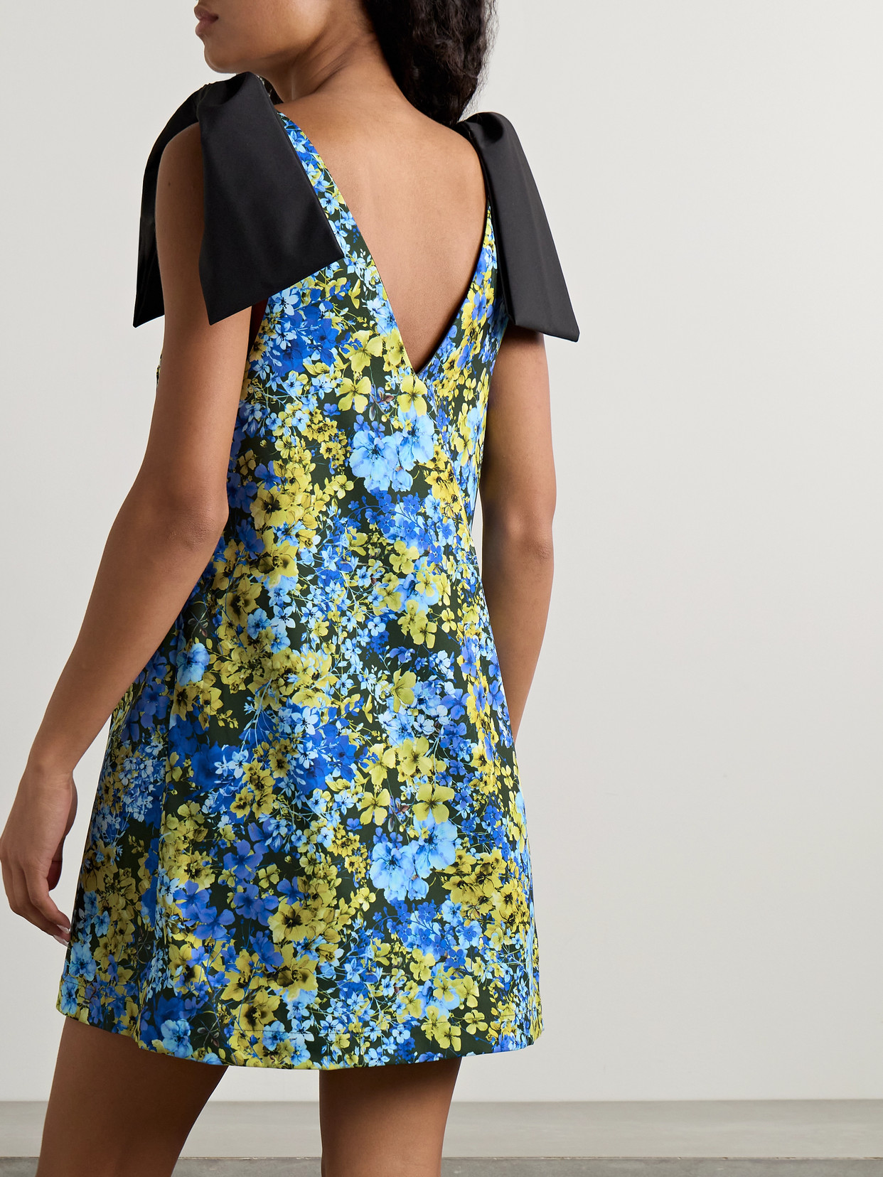 Kika Vargas Frances Bow-embellished Floral-print Twill Mini Dress In Blue
