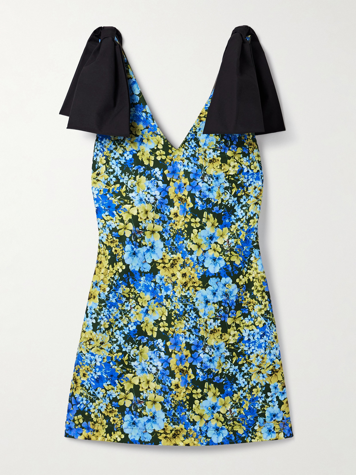 Kika Vargas Frances Bow-embellished Floral-print Twill Mini Dress In Blue