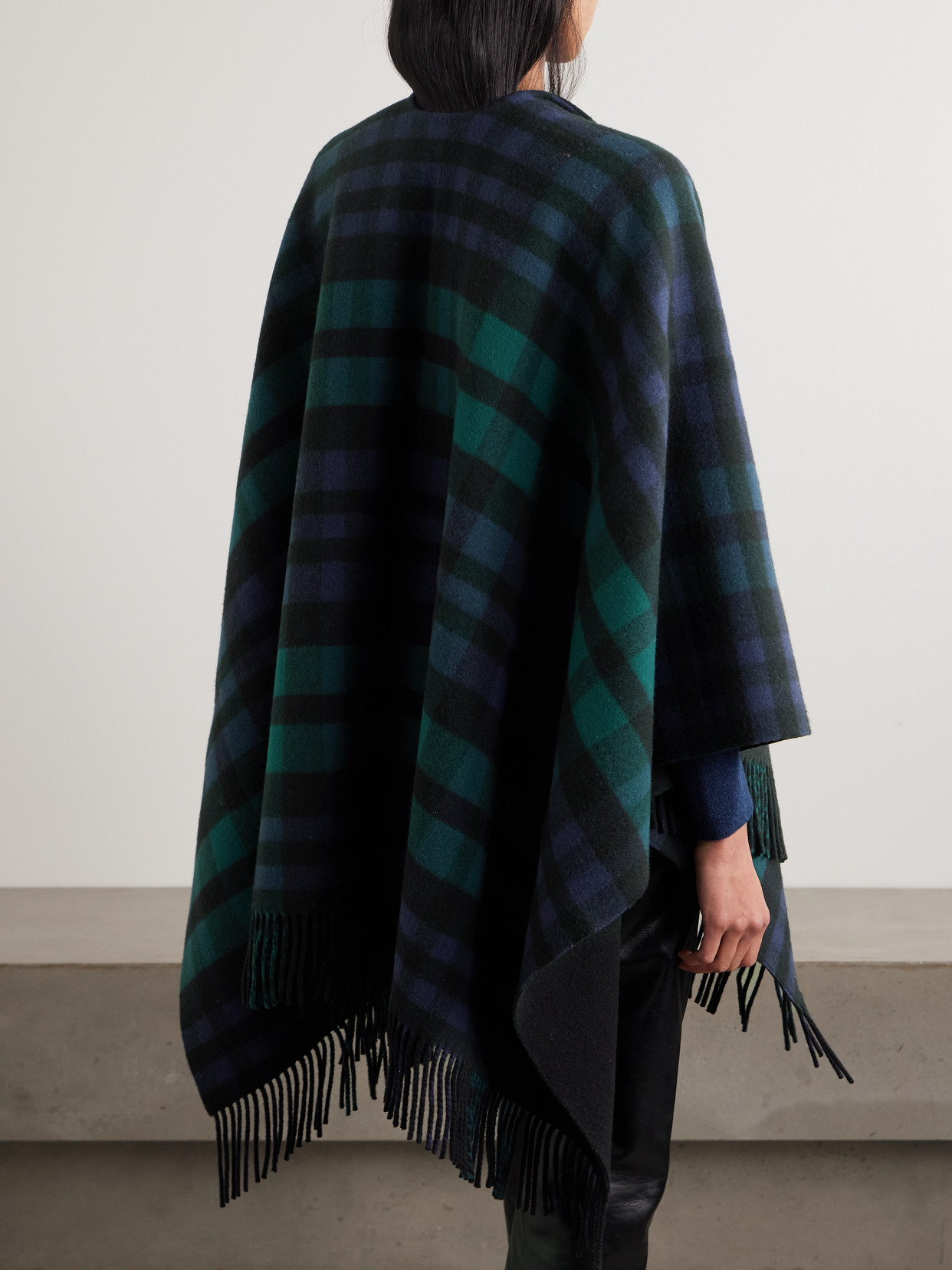 Johnstons Of Elgin Reversible Fringed Checked Wool Cape In Multi