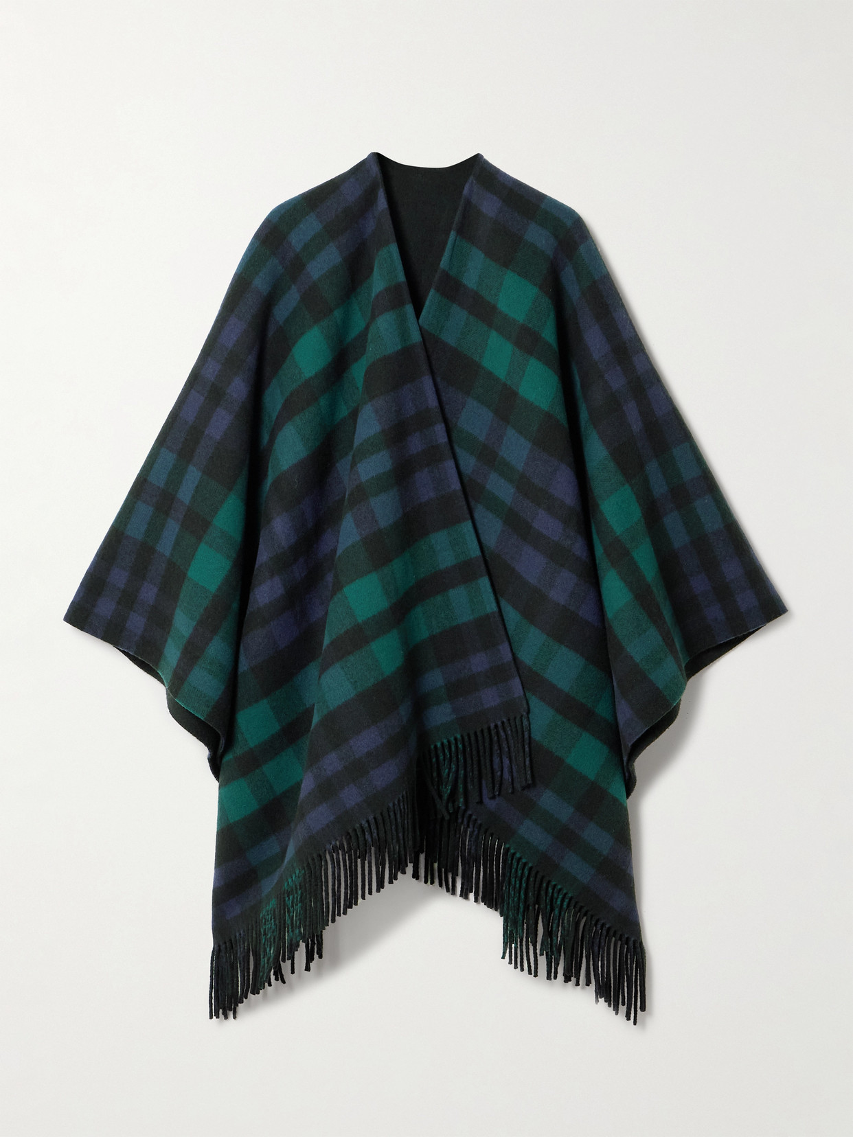 Johnstons Of Elgin Reversible Fringed Checked Wool Cape In Black