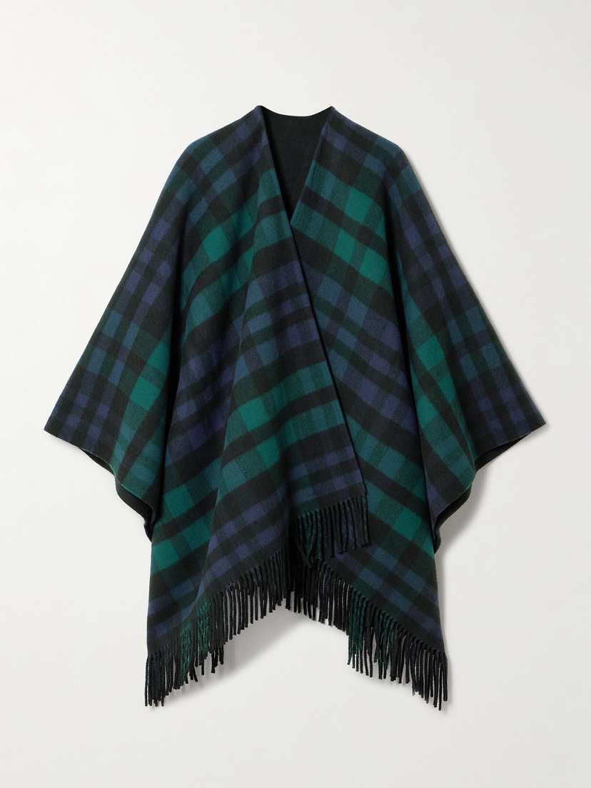 Johnstons of Elgin Reversible Fringed Checked Wool Cape